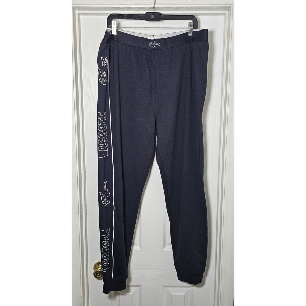 NWT Lacoste‎ CROCODILE LOGO Cotton Stretch Knit Pajama Lounge Pants XXL Black